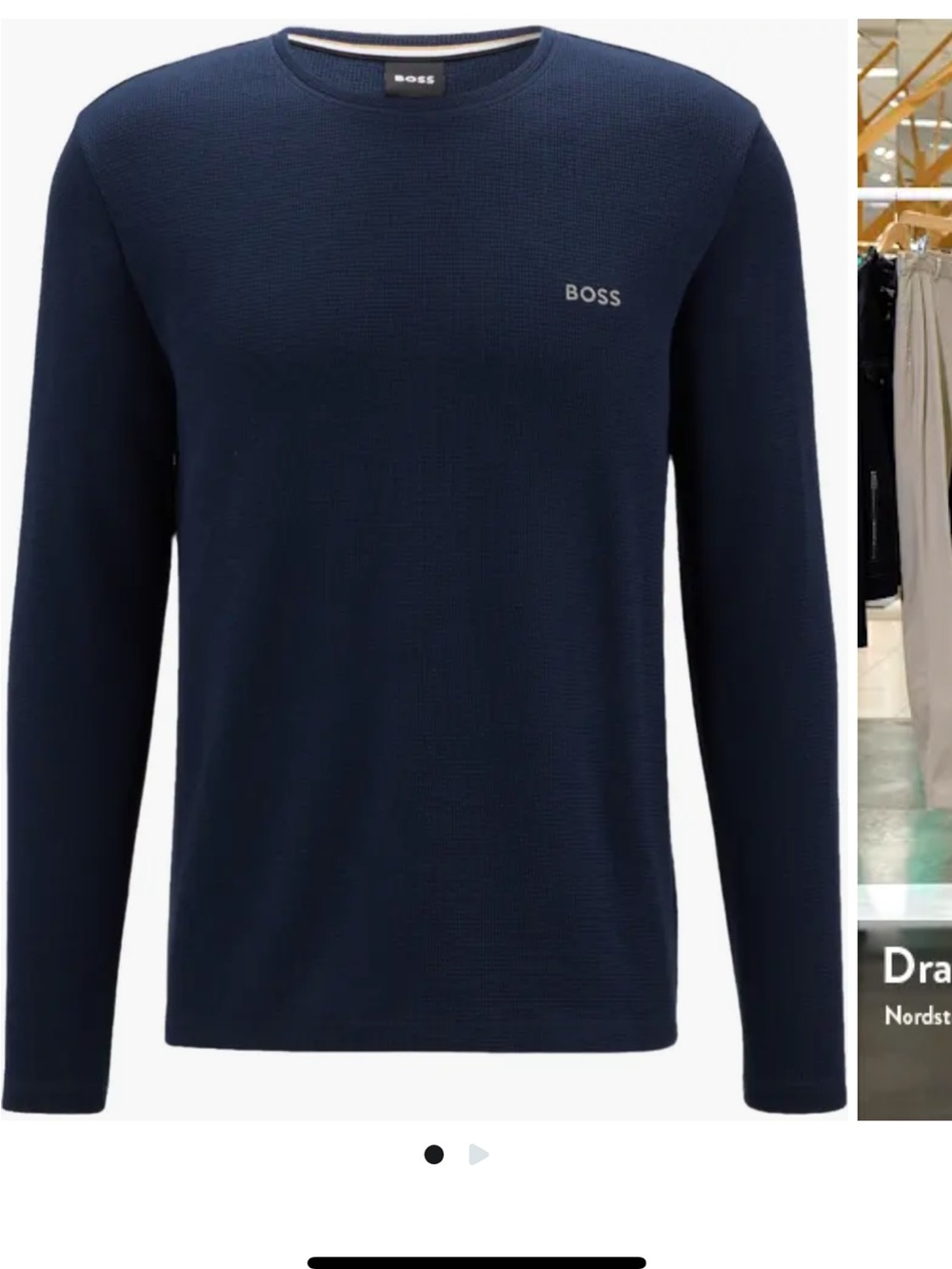 Boss Long Sleeve Waffle Knot Cotton Blend Shirt in Navy